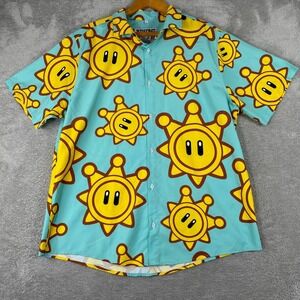 Super Marios Bros Button Up Shirt Mens Large Blue Short Sleeve Anime Ape